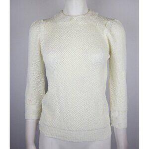 Vintage Adele Women's Sweater Size XS Ivory 3/4 Sleeve Pullover Lace Collar